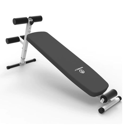 Marcy Portable Home Gym Weight Bench Slant Board Exercise Equipment with Adjustable Angle Positions and Headrest White/Black SB-7959