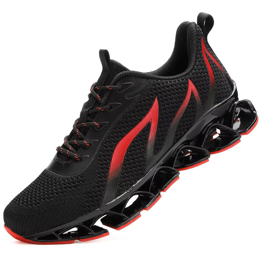 Mens Running Tennis Shoes Comfortable Fashion Non Slip Blade Sneakers Gym Sports Work Walking Sport Trainers Black/Red