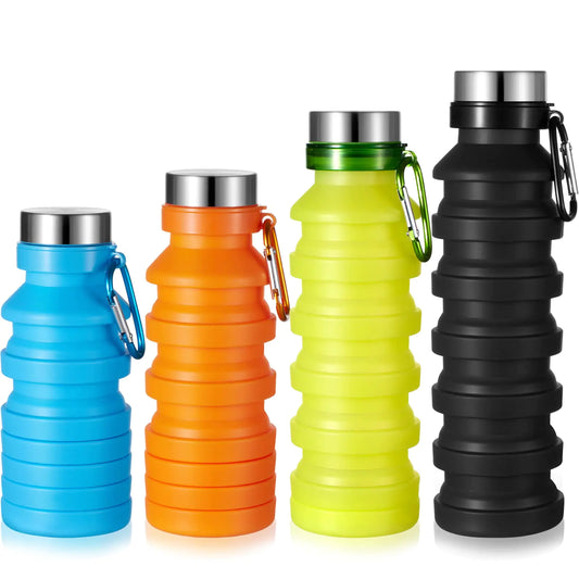 Tessco 4 Pack Collapsible Water Bottle for Traveling Foldable Water Bottles Reusable Silicone Portable Leak Proof Waterbottle with Clip for Adults Hiking Camping Gym Sports 18.6 oz(Vivid Color)