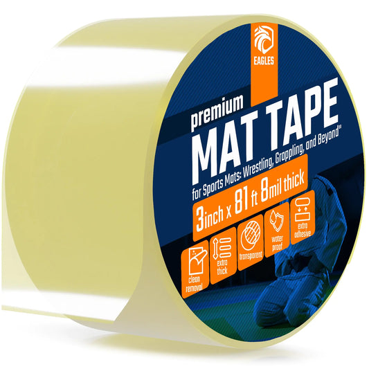 3 Inch Clear Mat Tape for Wrestling Grappling Gymnastics Jiu Jitsu MMA Floor | Exercise Roll Out Mats Foam Tiles | Home Mats & Gym Floor Tape