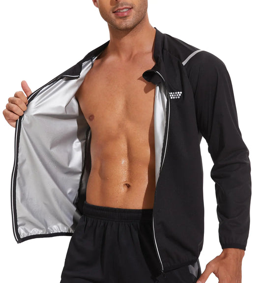 NINGMI Mens Sauna Jacket Sweat Suit for Men Long Sleeve Sauna Shirt Zipper Top Workout Body Shaper Slimming Fitness