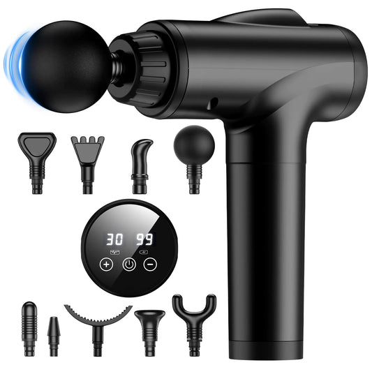 JQX Massage Gun Deep Tissue High Percussion Back Neck Massager for Athletes Handheld Muscle Massager Gun with 30 Speed Levels 9 Replacable Heads Gift for Men & Women (Black)