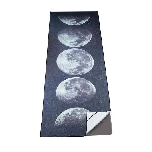 Colorful Star Non Slip Yoga Towel with Corner Pockets for Yoga Mat - Microfiber Mat-Sized Yoga Towel for Hot Yoga - Sweat Absorbent Hot Yoga Mat Cover Towel 70" x 26" - Grey Moon Phases Print