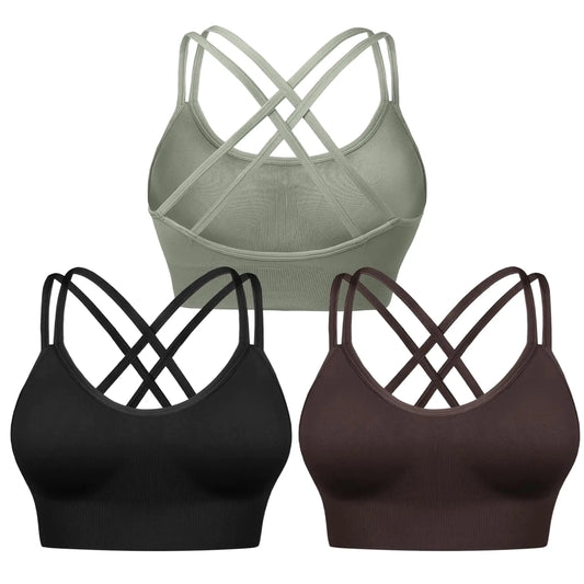 Sykooria Sports Bra Packs for Women Cross Back Padded Sport Bra Work Out Tank Top Swen in Pads