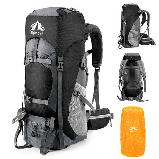 Night Cat Hiking Backpacks 90L Camping Backpacking Packs for Men Women Lightweight Outdoor for Mountaineering Traveling No Internal Frame