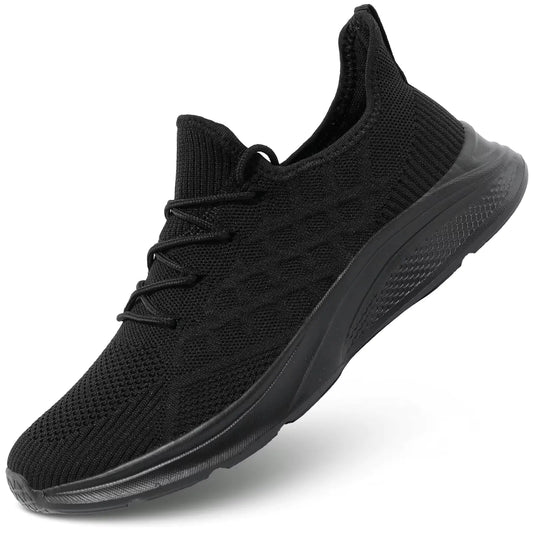 Mens Walking Shoes Slip on Tennis Running Fashion Casual Sneskers Work Gym Shoes Comfort Lightweight Mesh Soft Sole Black