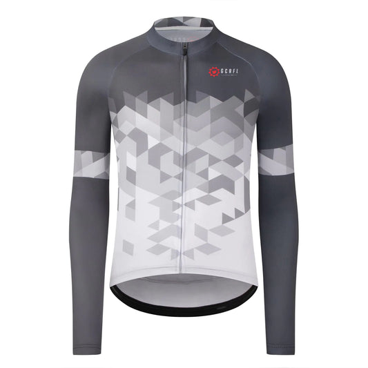 GCRFL Mens Cycling Jersey Long Sleeve Biking Shirt with 3+1 Zipper Pockets Breathable Quick Dry Bicycle Jersey (Grey White 3X-Large)