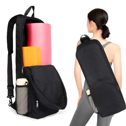 Tangoner Yoga Mat Bag Carrier Side Mesh Zipper Pocket Waterproof Wet Compartment Lightweight Yoga Bag for Mat (Black)